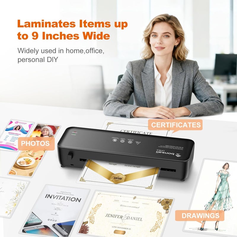 bonsaii Laminator, 9 Inch 4 in-1 Thermal Laminator Machine Never Jam Technology with 40 Laminting Sheets, Paper Cutter, Corner Rounder for Home Office School Business - Image 5